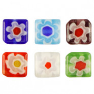 Millefiori beads square flower 8mm - Multicolor